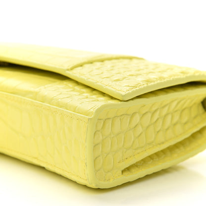 Balenciaga Shiny Calfskin Crocodile Embossed Hourglass Stretch Sling Shoulder Bag Light Yellow 10 of 10