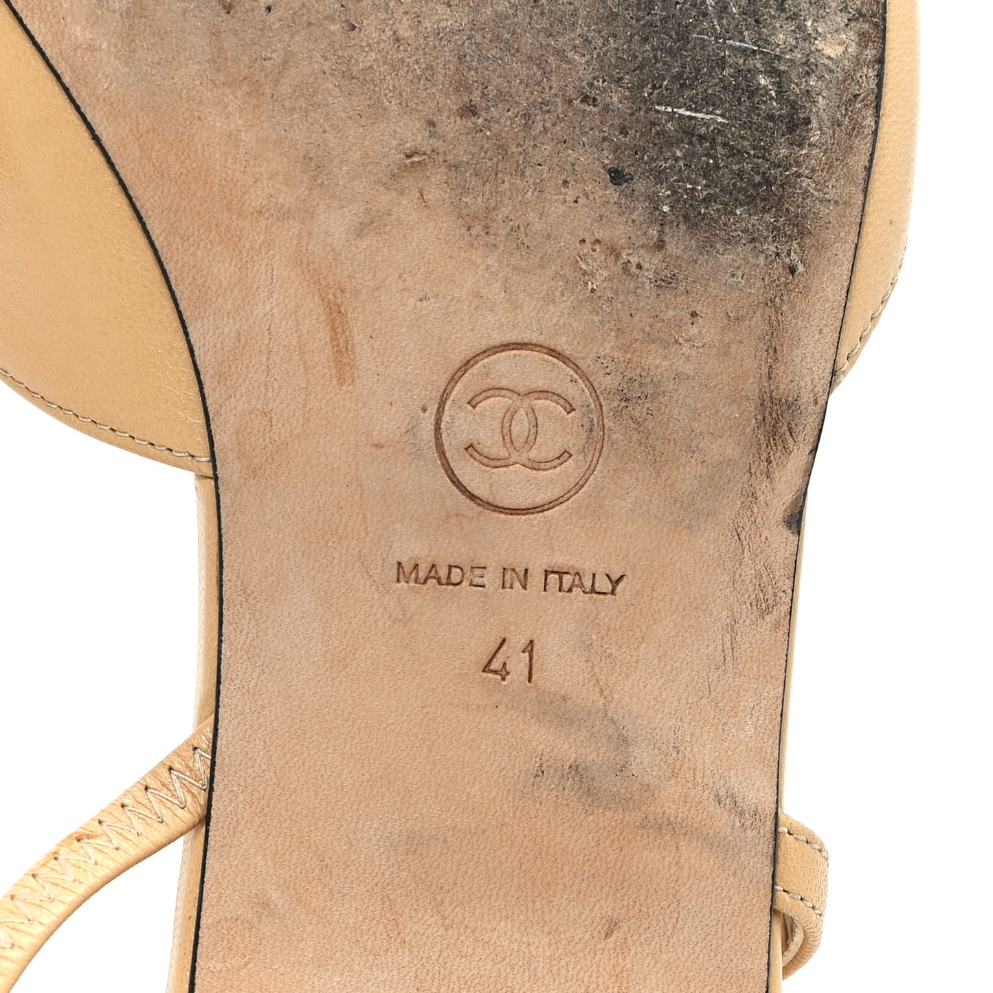 Goatskin Grosgrain Cap Toe CC Slingback Sandals 41 Beige Black