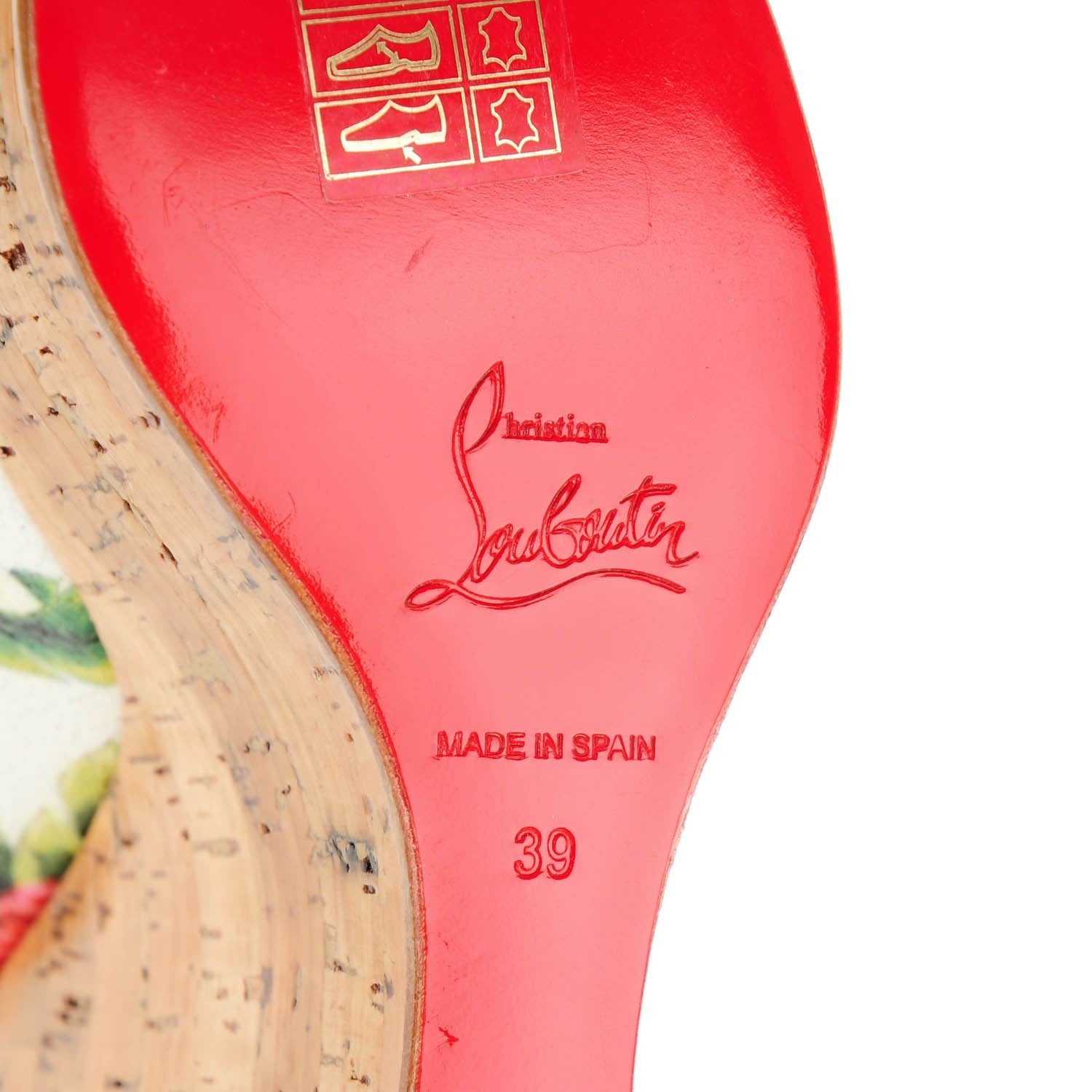 Christian Louboutin Crackled Calfskin Hawaii Print Une Plume Sling 140 Wedges 39 Version White 8 of 8