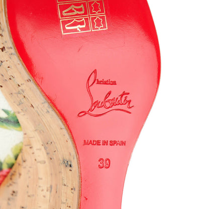 Christian Louboutin Crackled Calfskin Hawaii Print Une Plume Sling 140 Wedges 39 Version White 8 of 8