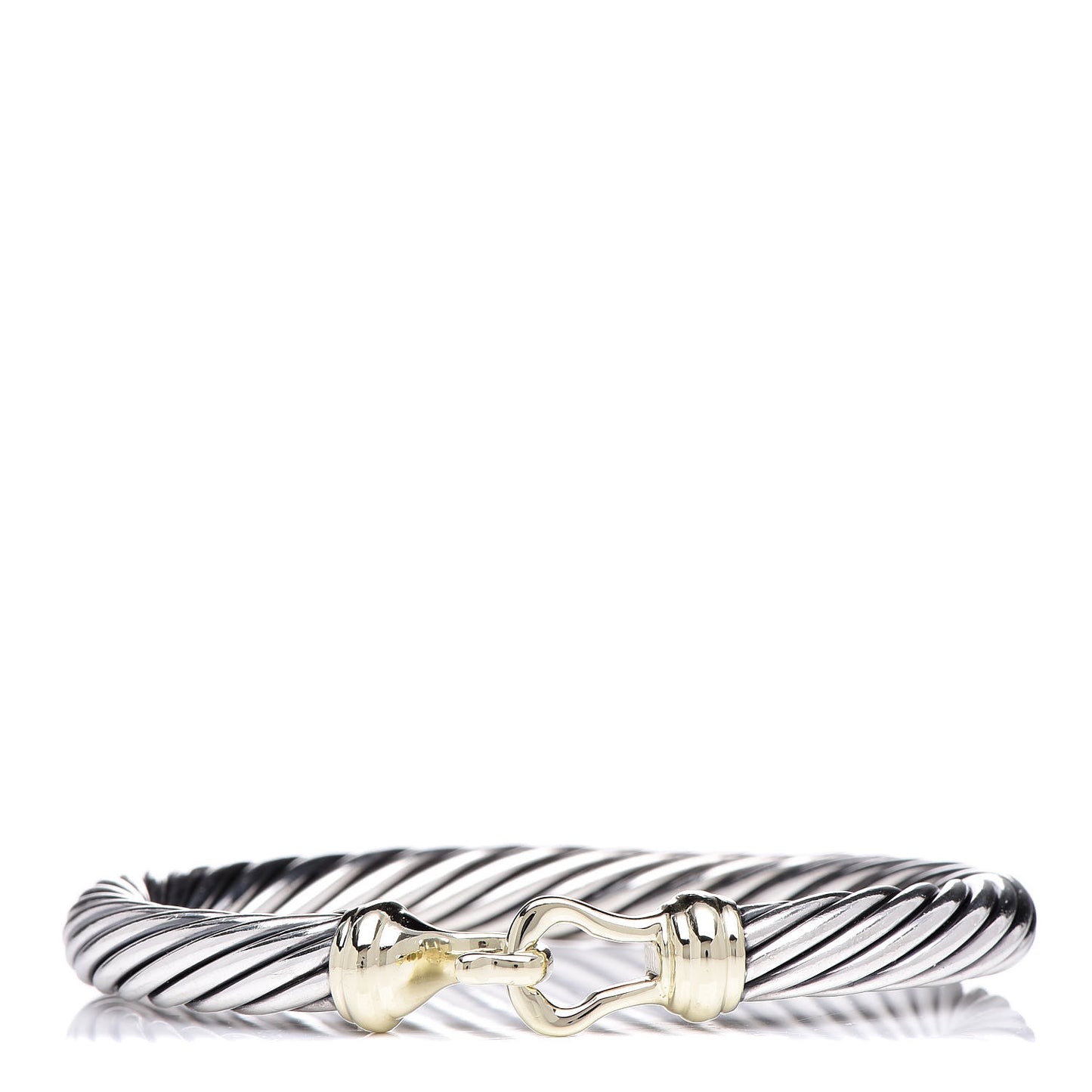 Sterling Silver 14K Yellow Gold 7mm Cable Classic Buckle Bracelet