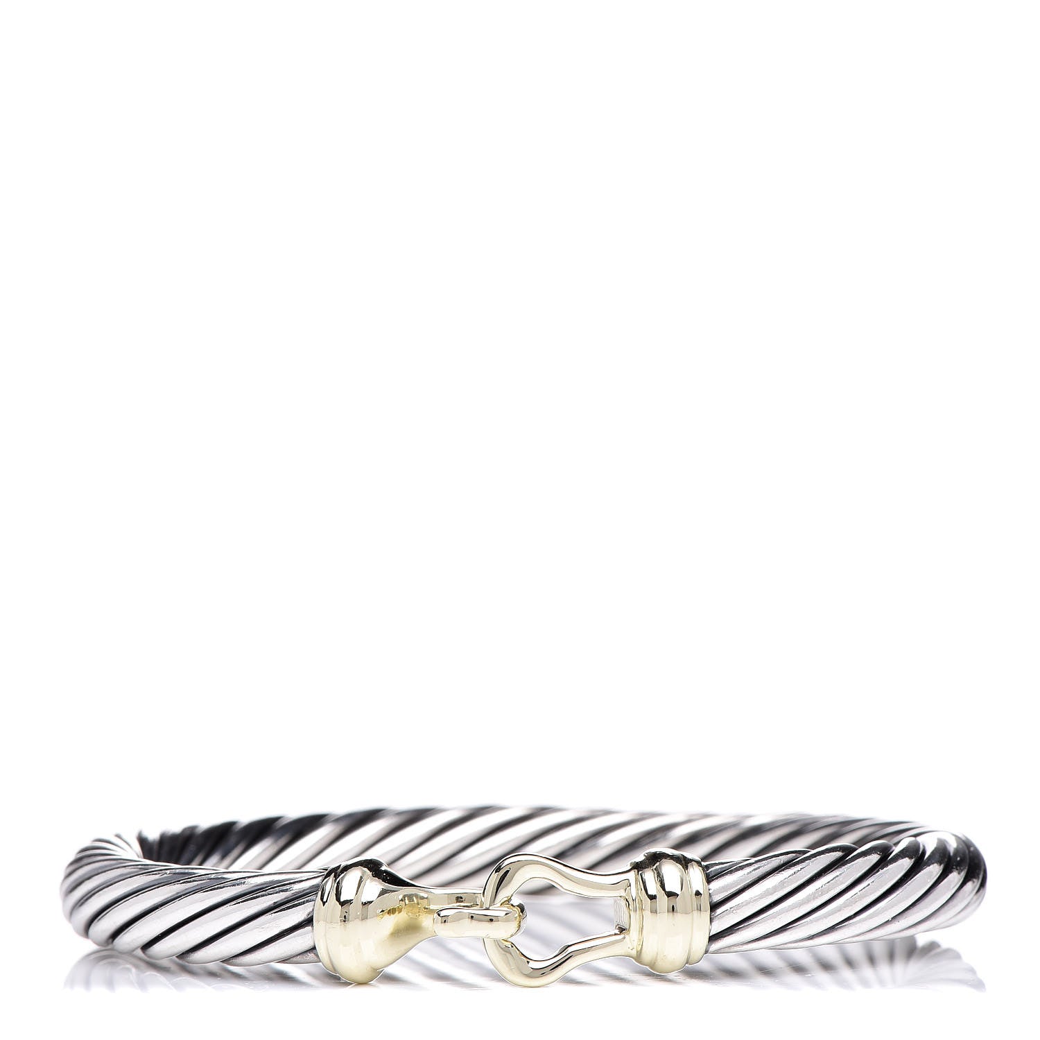 David Yurman Sterling Silver 14K Yellow Gold 7mm Cable Classic Buckle Bracelet 1 of 5