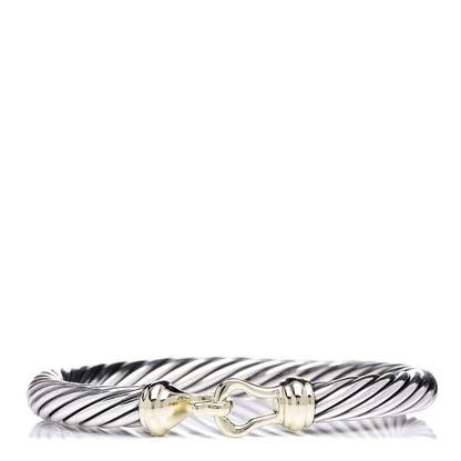 David Yurman Sterling Silver 14K Yellow Gold 7mm Cable Classic Buckle Bracelet 1 of 5
