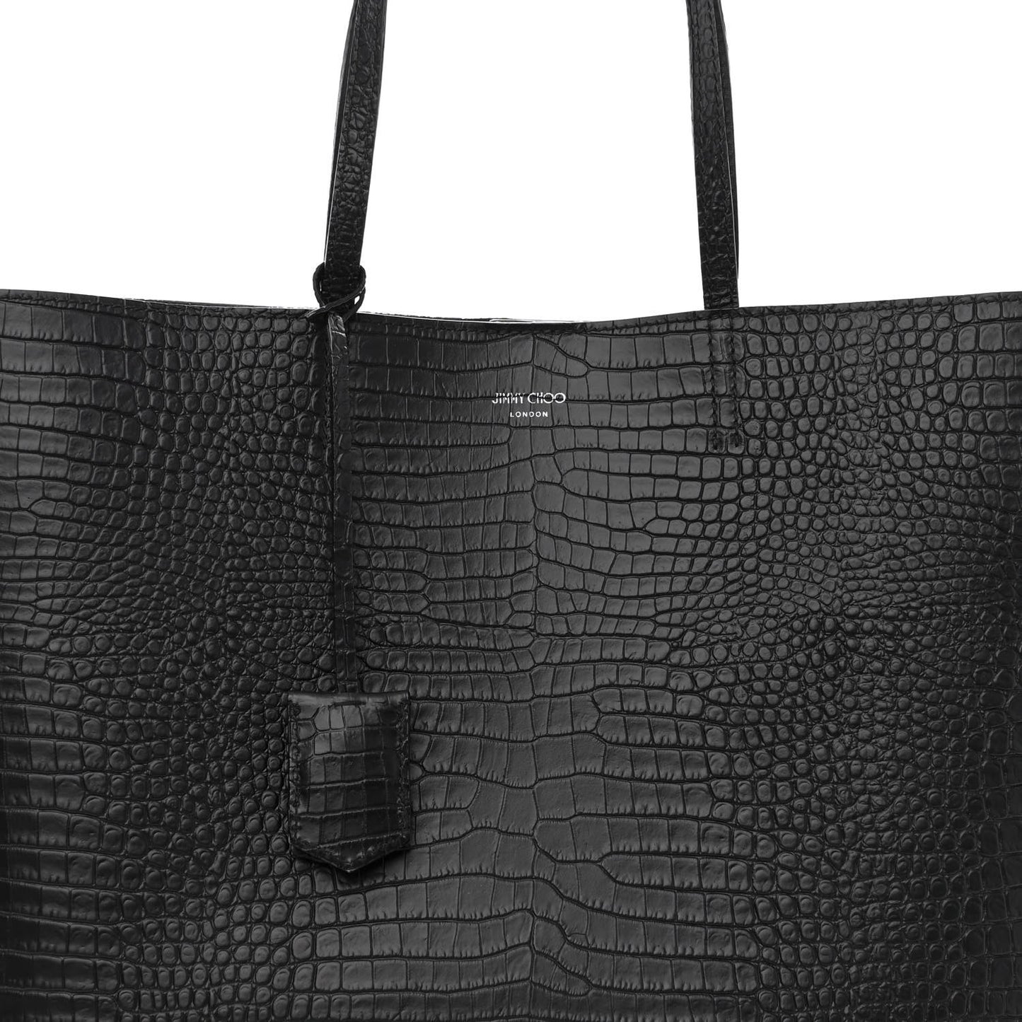 Calfskin Crocodile Embossed Nine2Five East West Tote Black