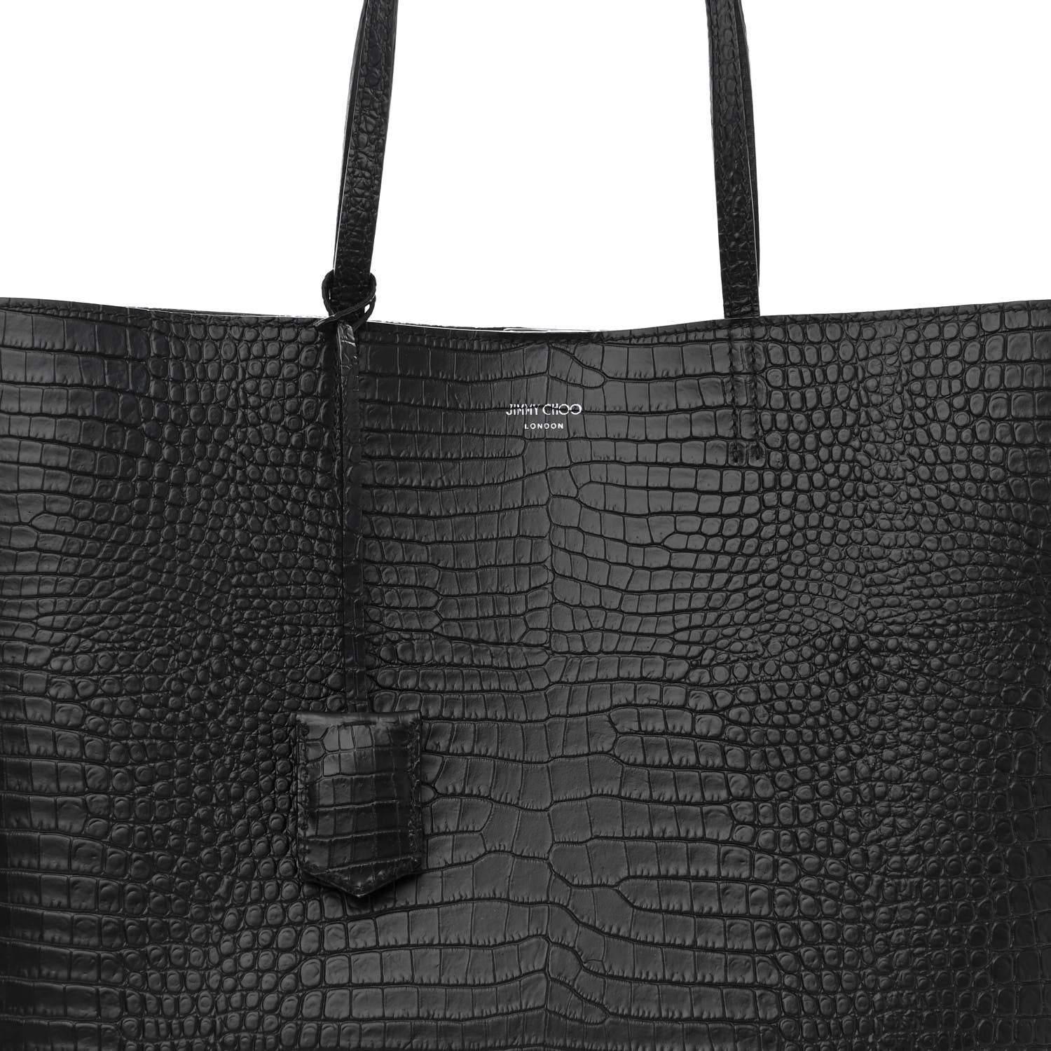 Jimmy Choo Calfskin Crocodile Embossed Nine2Five East West Tote Black 8 of 12