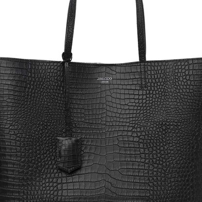 Jimmy Choo Calfskin Crocodile Embossed Nine2Five East West Tote Black 8 of 12
