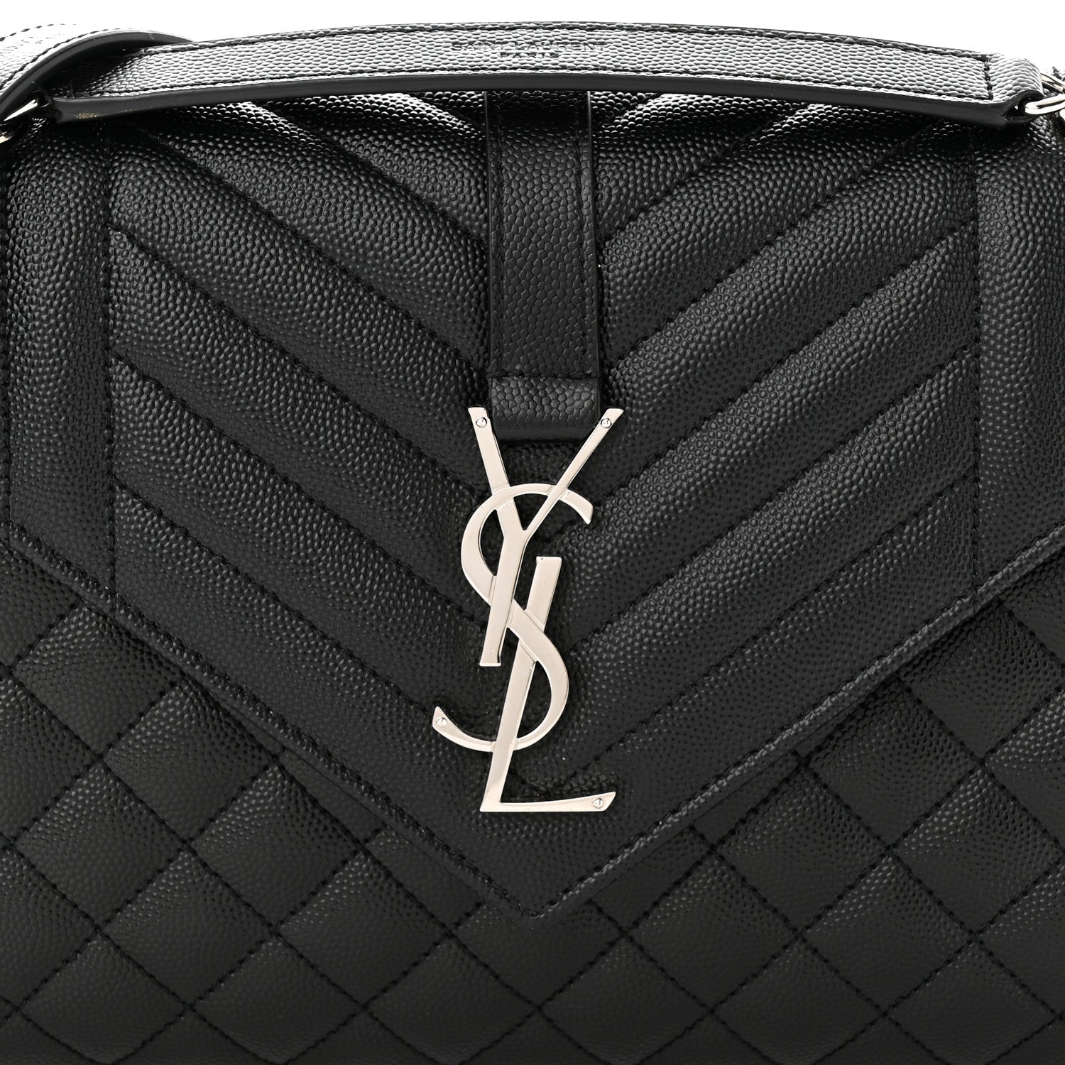 Saint Laurent Grain De Poudre Textured Mixed Matelasse Triquilt Medium Monogram Satchel Black 8 of 12