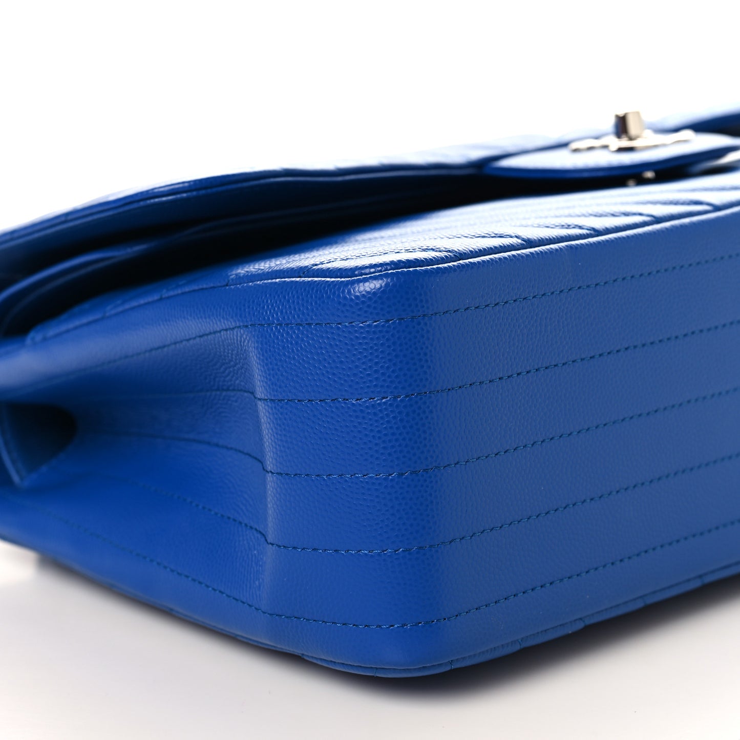 Caviar Chevron Quilted Jumbo Double Flap Blue