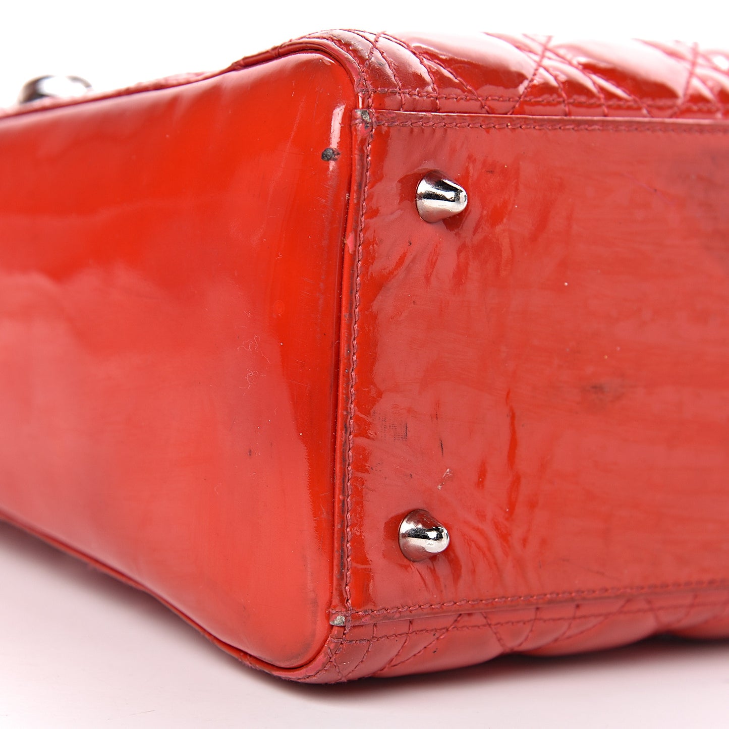 Patent Cannage Whipstitch Medium Lady Dior Red