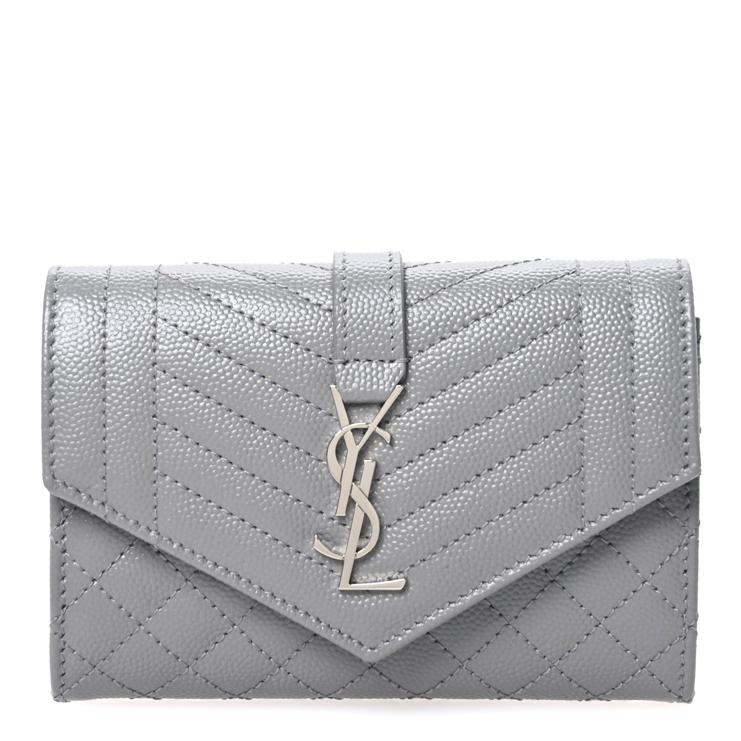 Grain De Poudre Textured Mixed Matelasse Triquilt Small Monogram Envelope Wallet Stone Grey