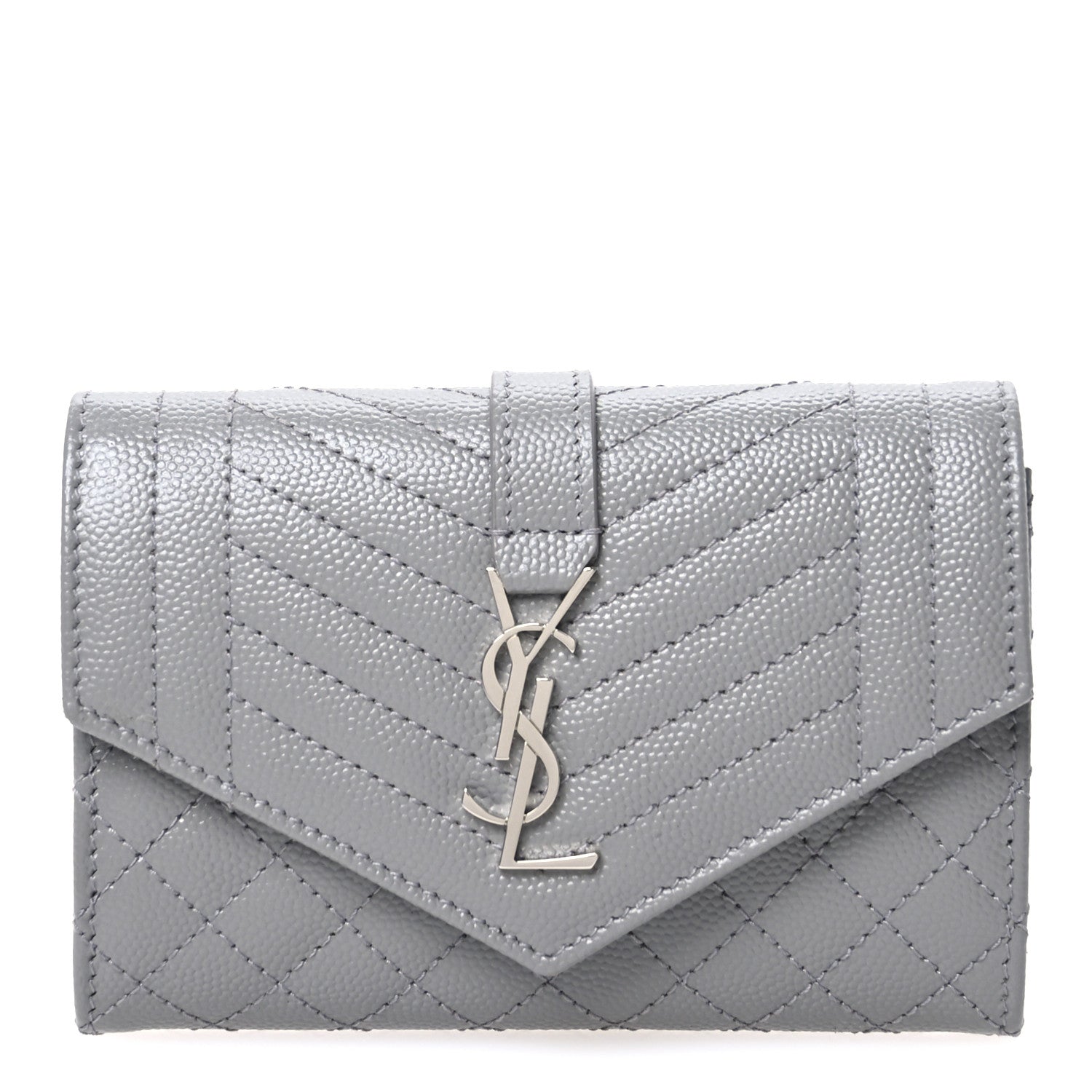 Saint Laurent Grain De Poudre Textured Mixed Matelasse Triquilt Small Monogram Envelope Wallet Stone Grey 1 of 7