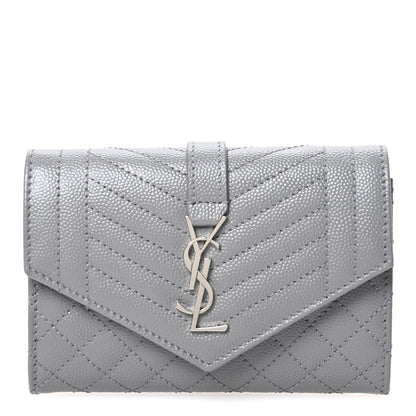 Saint Laurent Grain De Poudre Textured Mixed Matelasse Triquilt Small Monogram Envelope Wallet Stone Grey 1 of 7