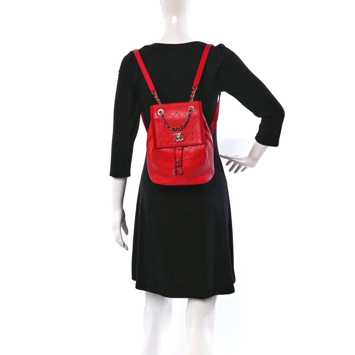 Crumpled Grained Calfskin Quilted Backpack Red