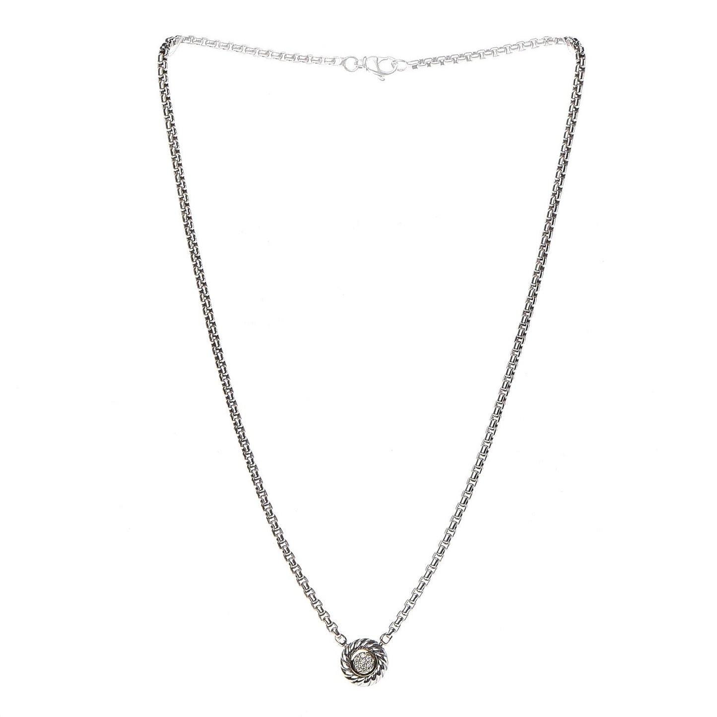 Sterling Silver 18K Yellow Gold Diamond 12mm Pave Cookie Necklace