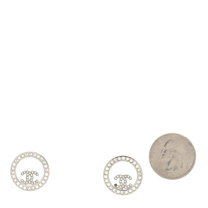 Chanel Crystal CC Round Earrings Silver 2 of 5