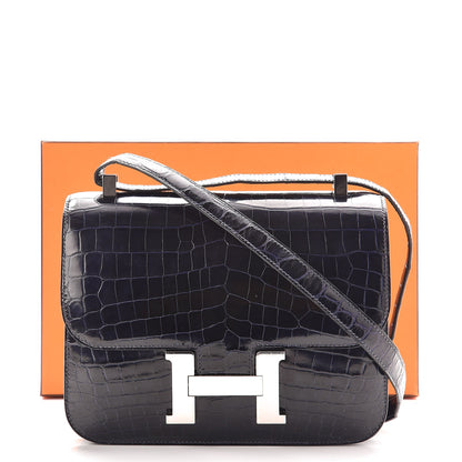 Hermes Shiny Niloticus Crocodile Constance 24 Bleu Marine 13 of 13