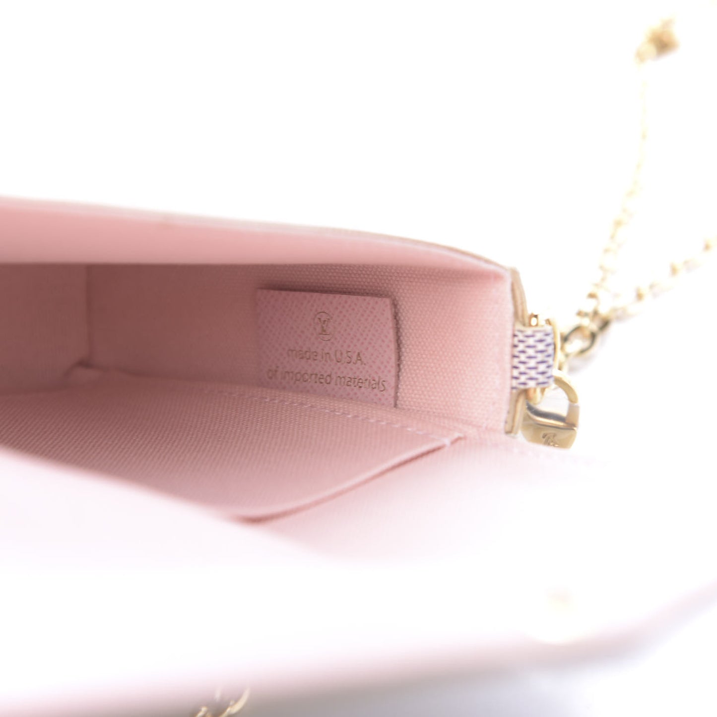 Damier Azur Pochette Felicie Chain Wallet Rose Ballerine