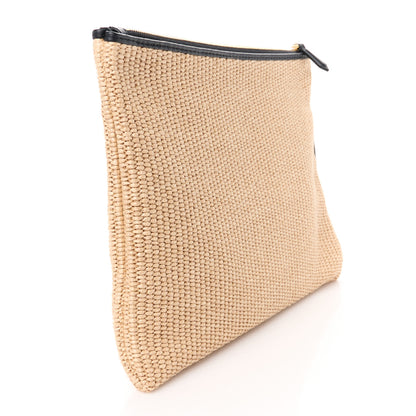 Fendi Straw Vitello King Logo Woven Large Flat Pouch Paglia Black 3 of 7