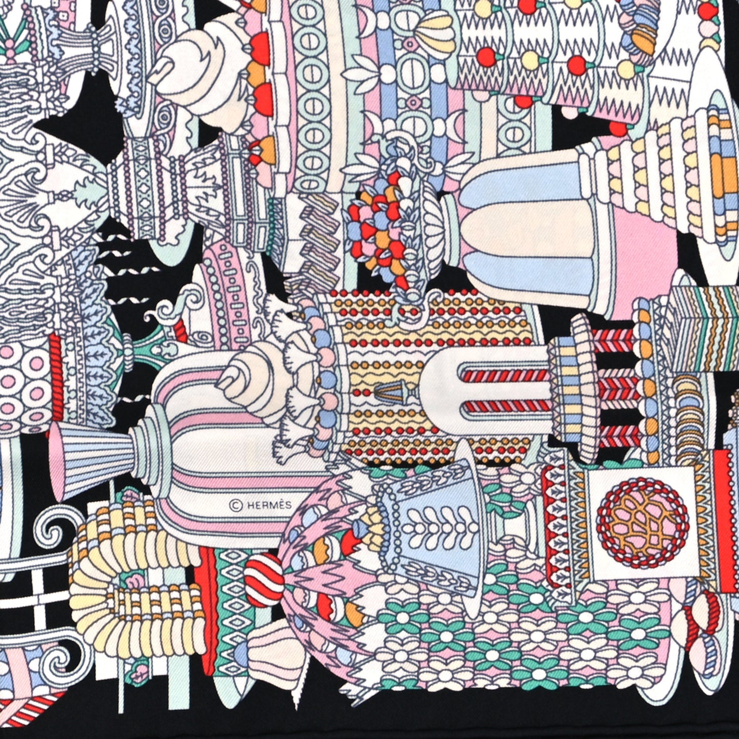 Silk La Patisserie Francaise Scarf 45 Black Menthol Multicolor
