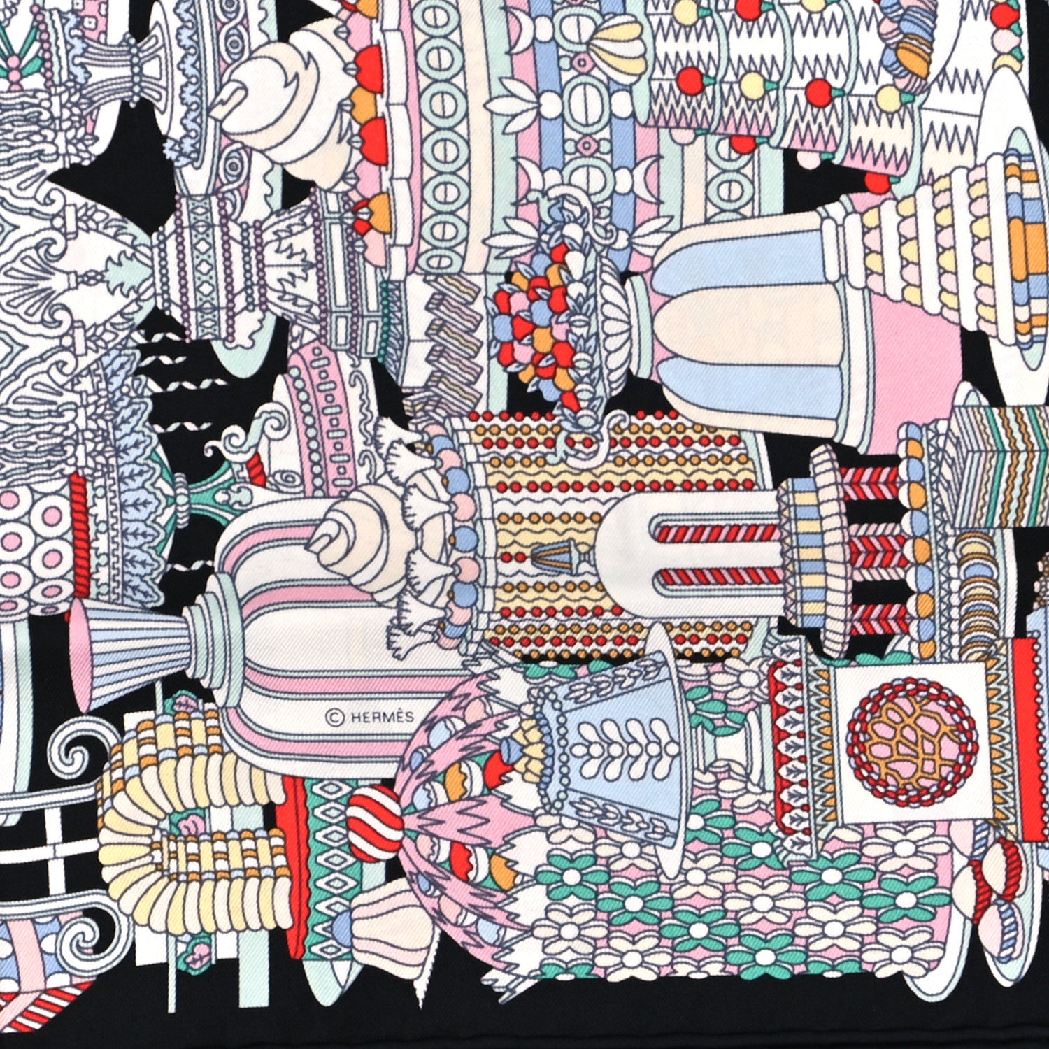 Hermes Silk La Patisserie Francaise Scarf 45 Black Menthol Multicolor 4 of 5