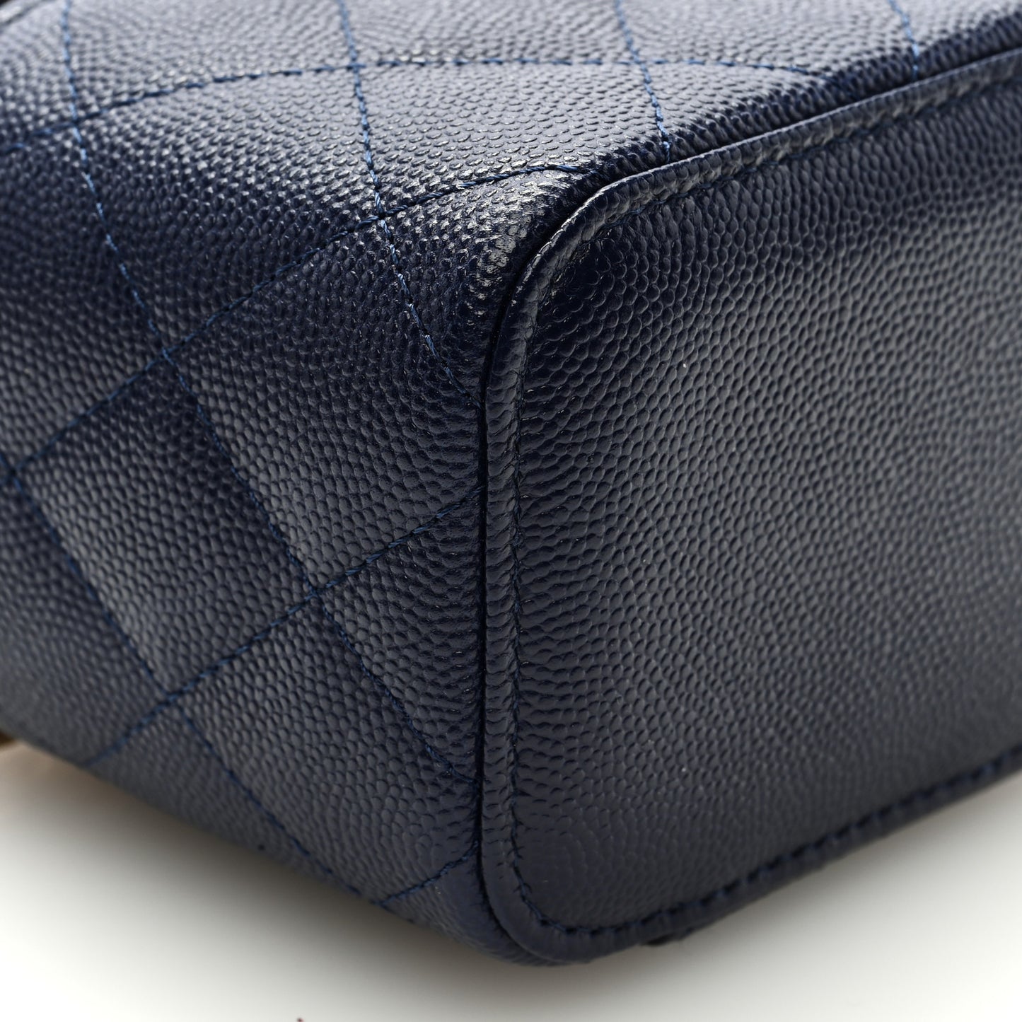 Caviar Quilted Mini Vanity Case With Chain Navy Blue