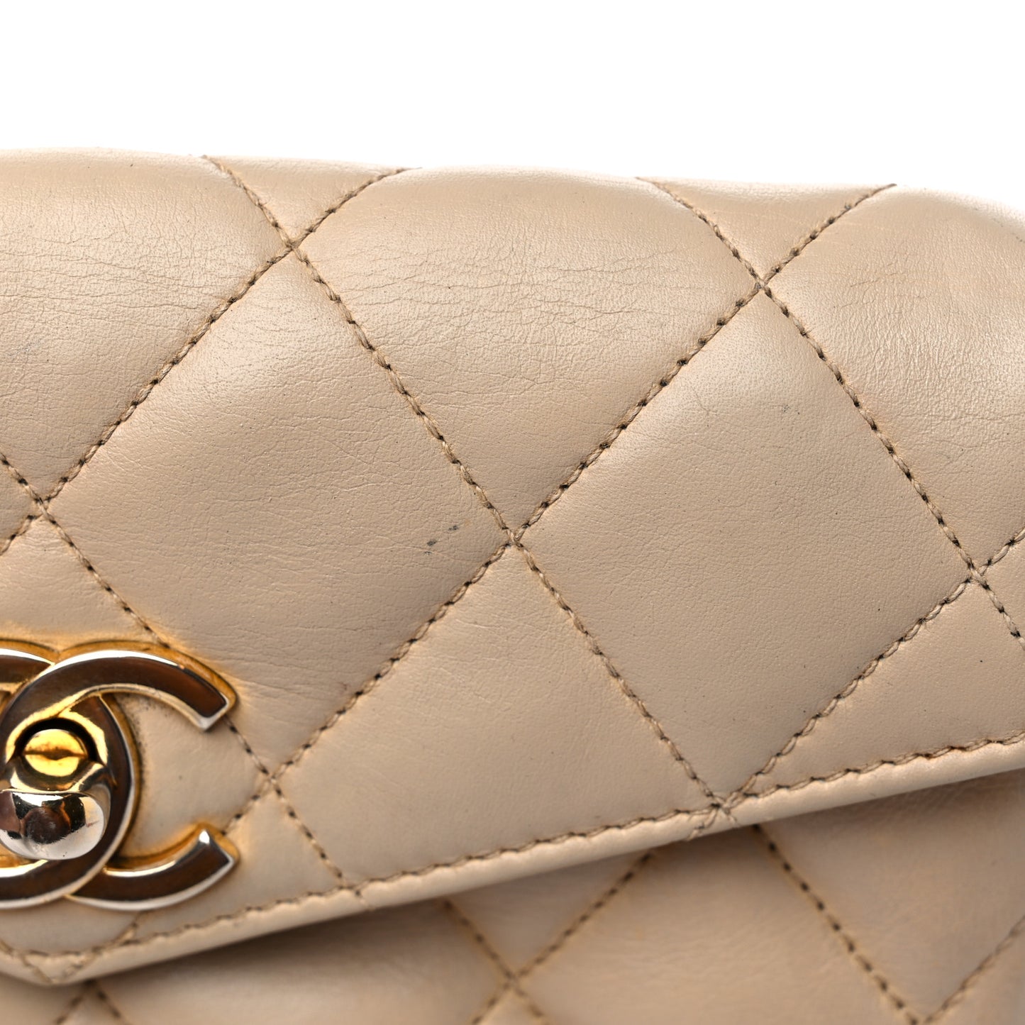 Lambskin Quilted Flap Waist Belt Bag 75 30 Beige