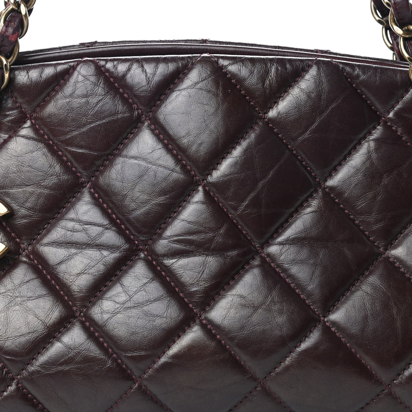 Aged Calfskin Quilted Medium Just Mademoiselle Bowling Bag Brown