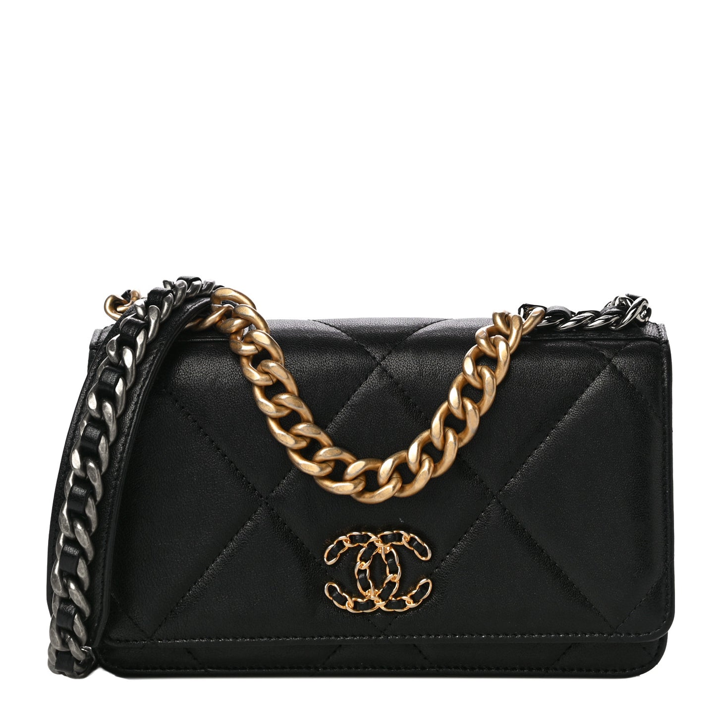 Lambskin Quilted Chanel 19 Wallet On Chain WOC Black