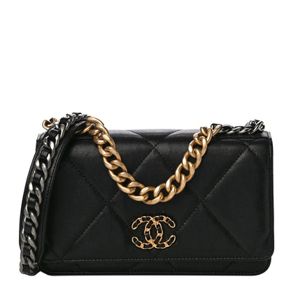 Chanel Lambskin Quilted Chanel 19 Wallet On Chain WOC Black 1 of 17