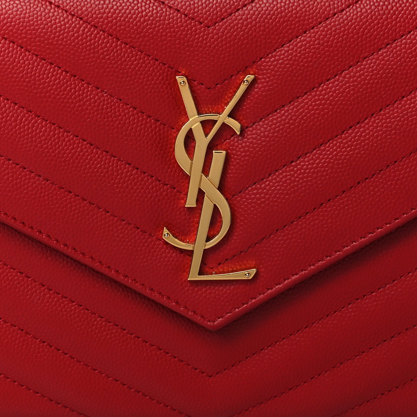 Grain De Poudre Matelasse Chevron Monogram Envelope Chain Wallet New Red