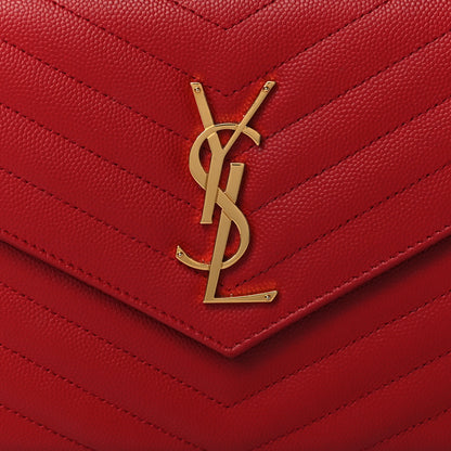 Saint Laurent Grain De Poudre Matelasse Chevron Monogram Envelope Chain Wallet New Red 7 of 9