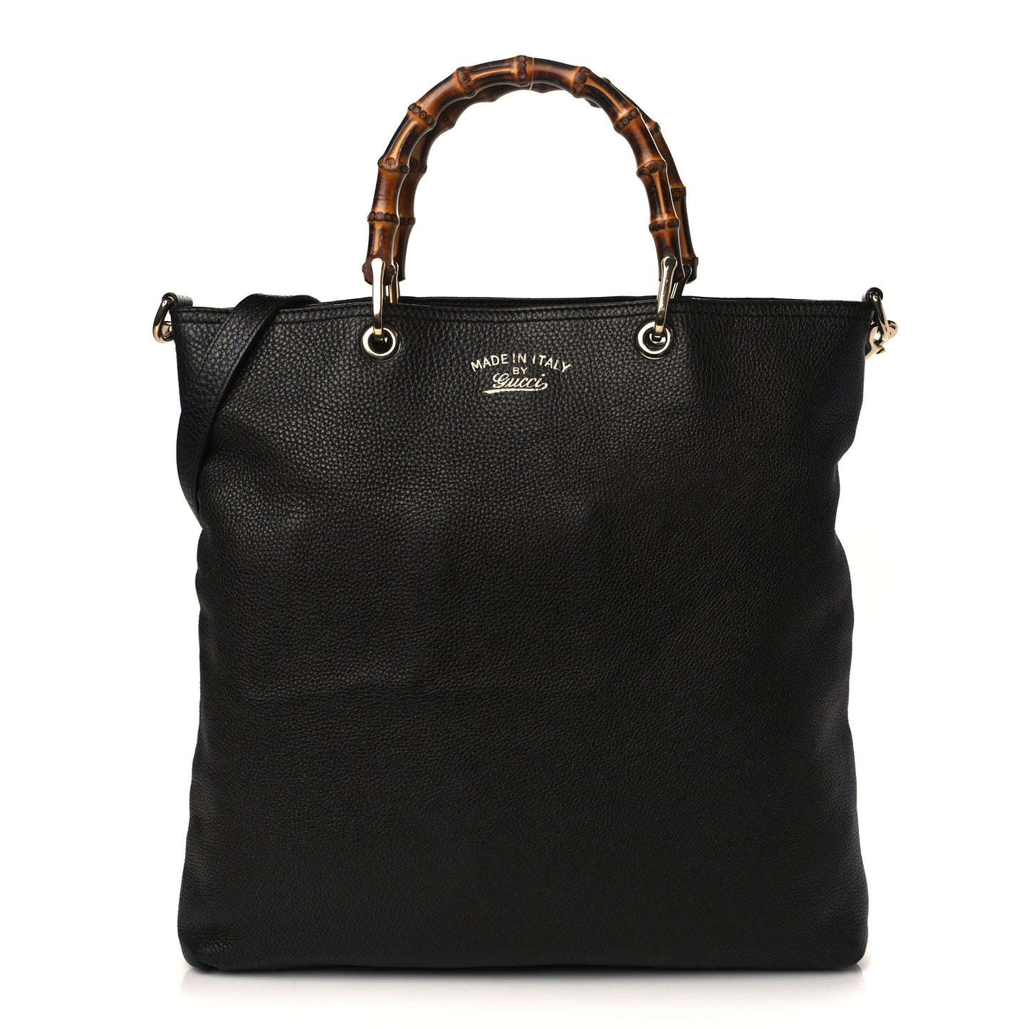 Pebbled Calfskin Bamboo Shopper Tote Black
