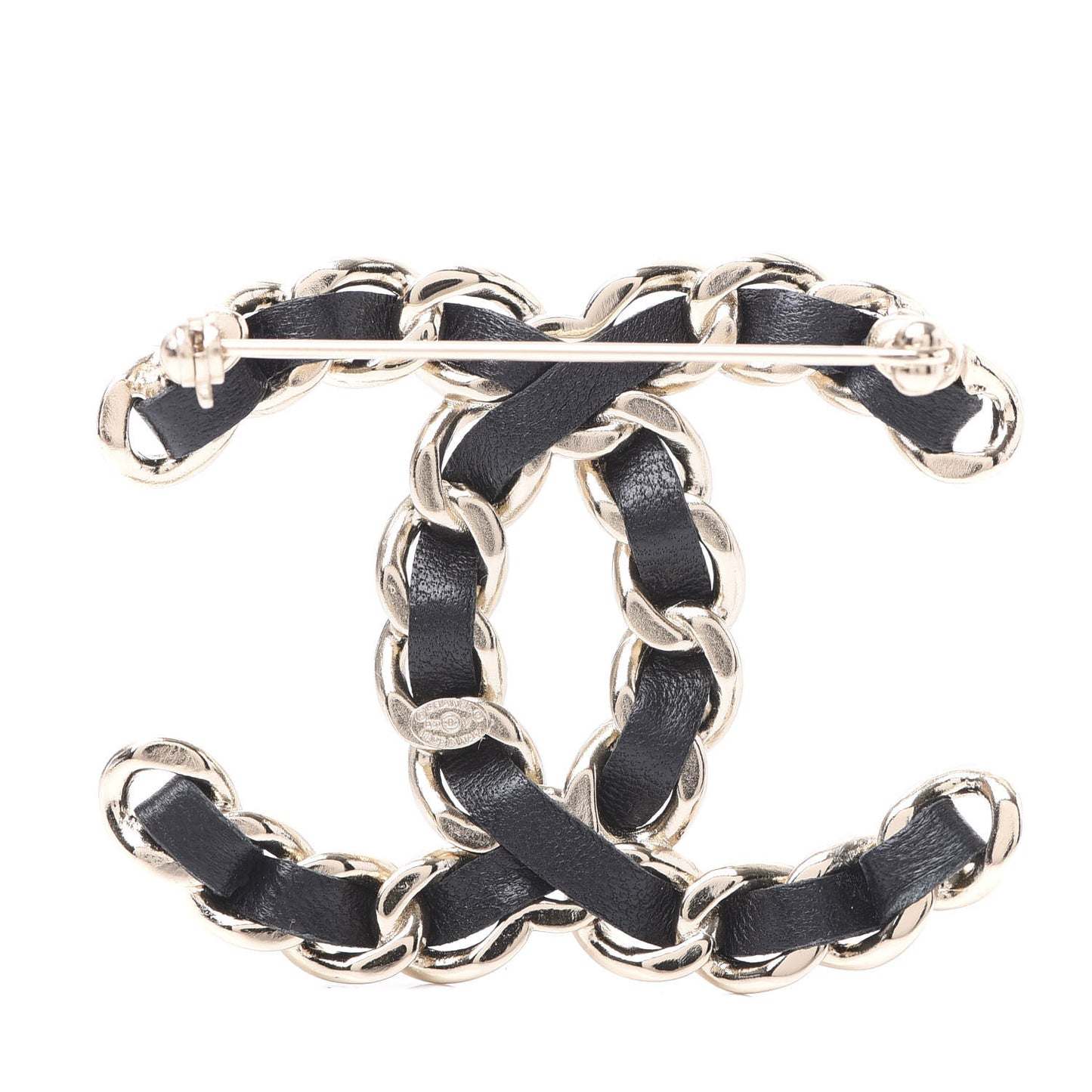 Lambskin Chain CC Brooch Black Gold