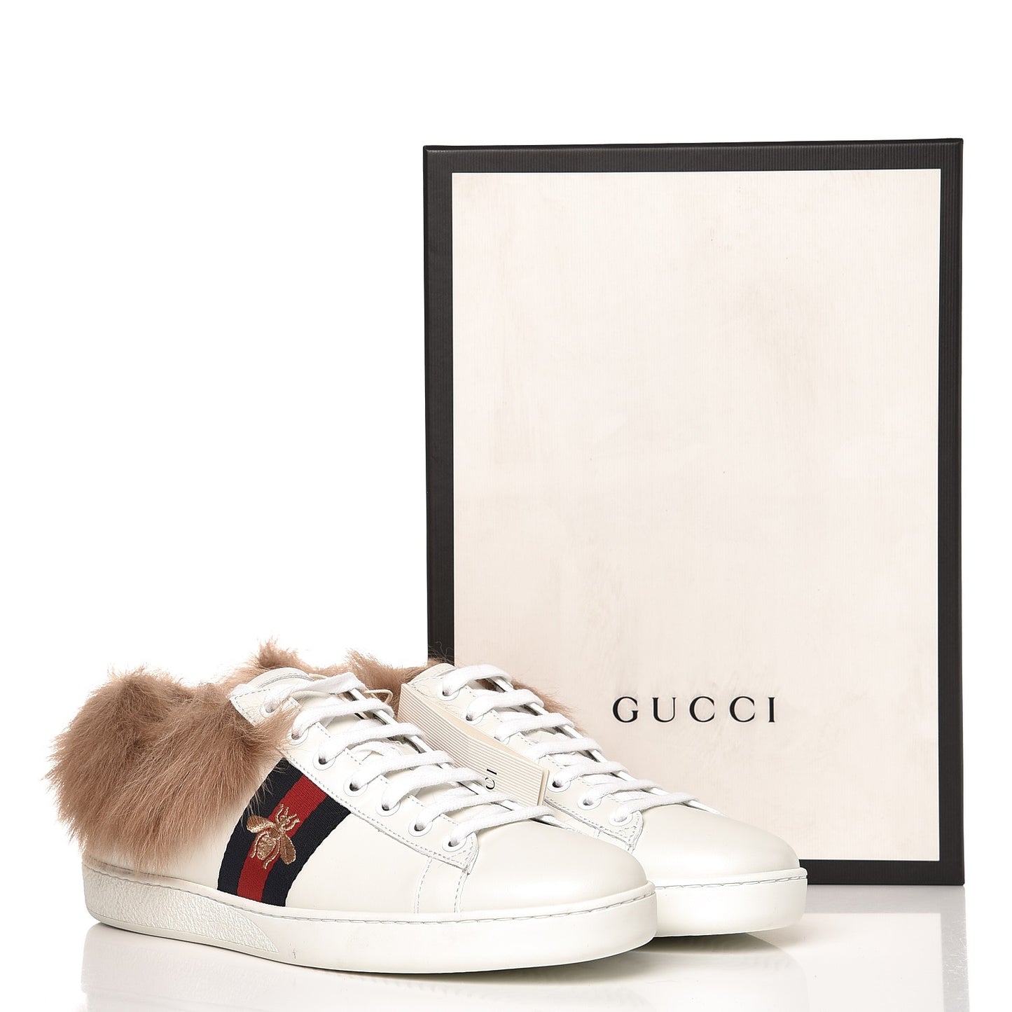 Calfskin Wool Web Bee Embroidered Womens Ace Sneakers 39 White