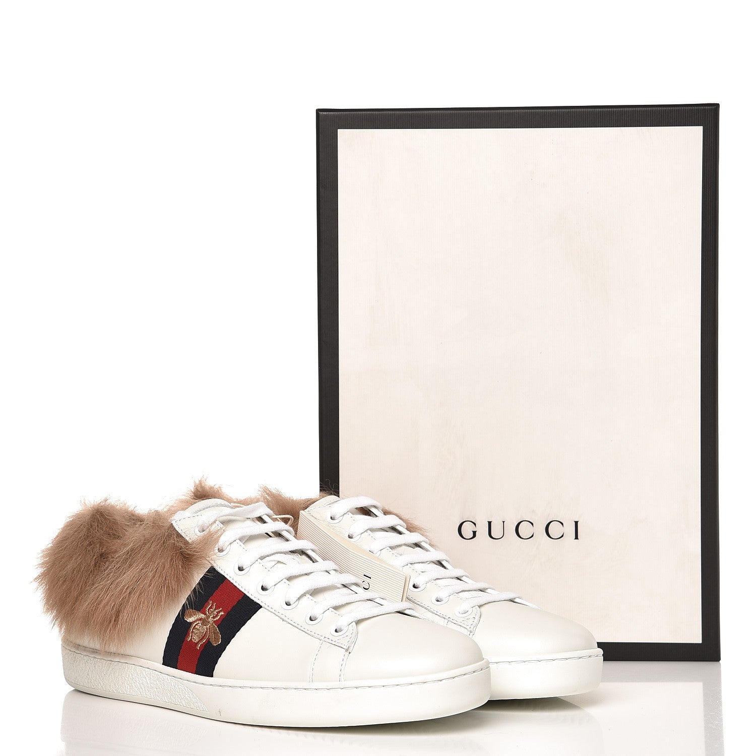 Gucci Calfskin Wool Web Bee Embroidered Womens Ace Sneakers 39 White 9 of 9