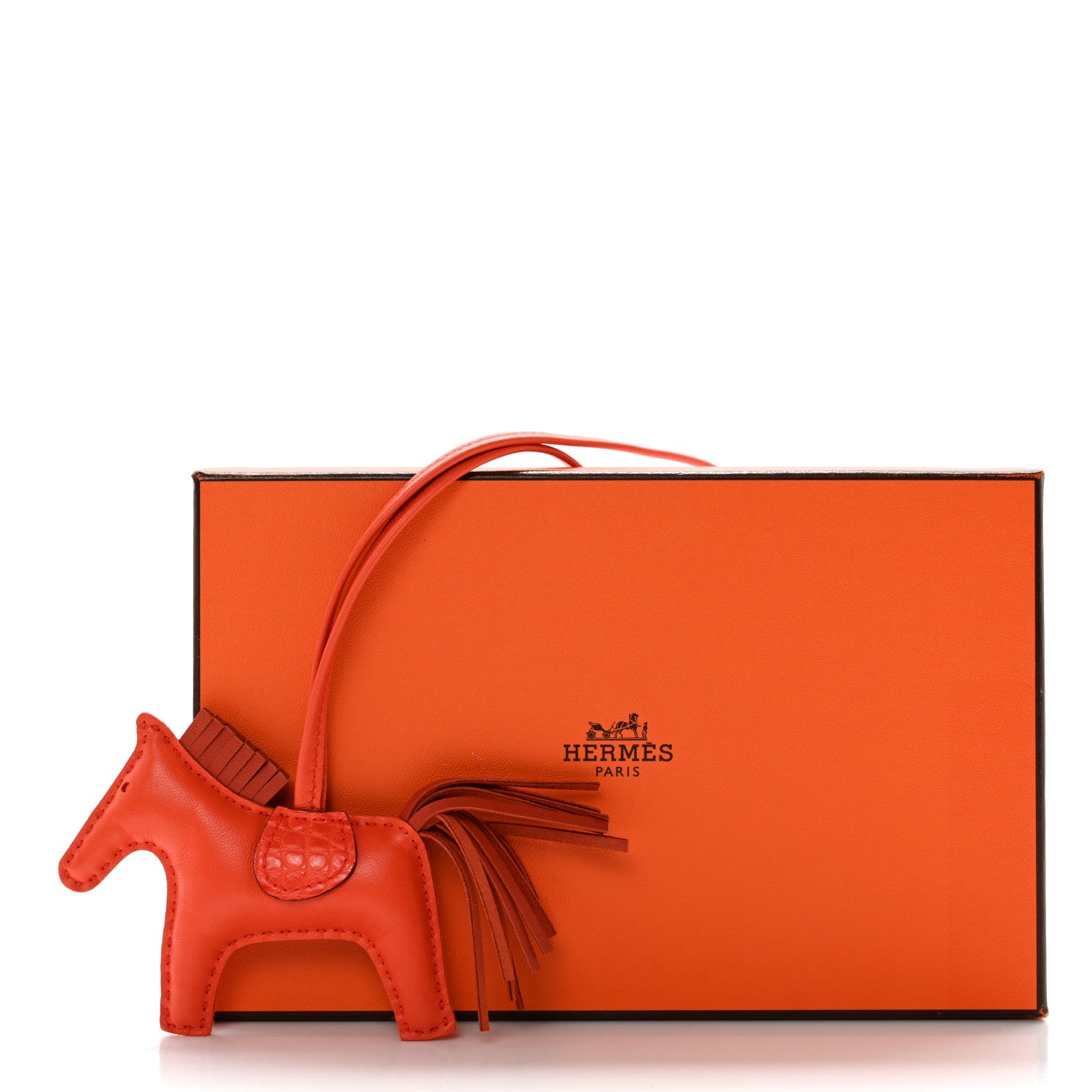 Hermes Milo Lambskin Matte Alligator Touch Grigri Rodeo Horse Bag Charm PM Orange Poppy Cornaline 5 of 5