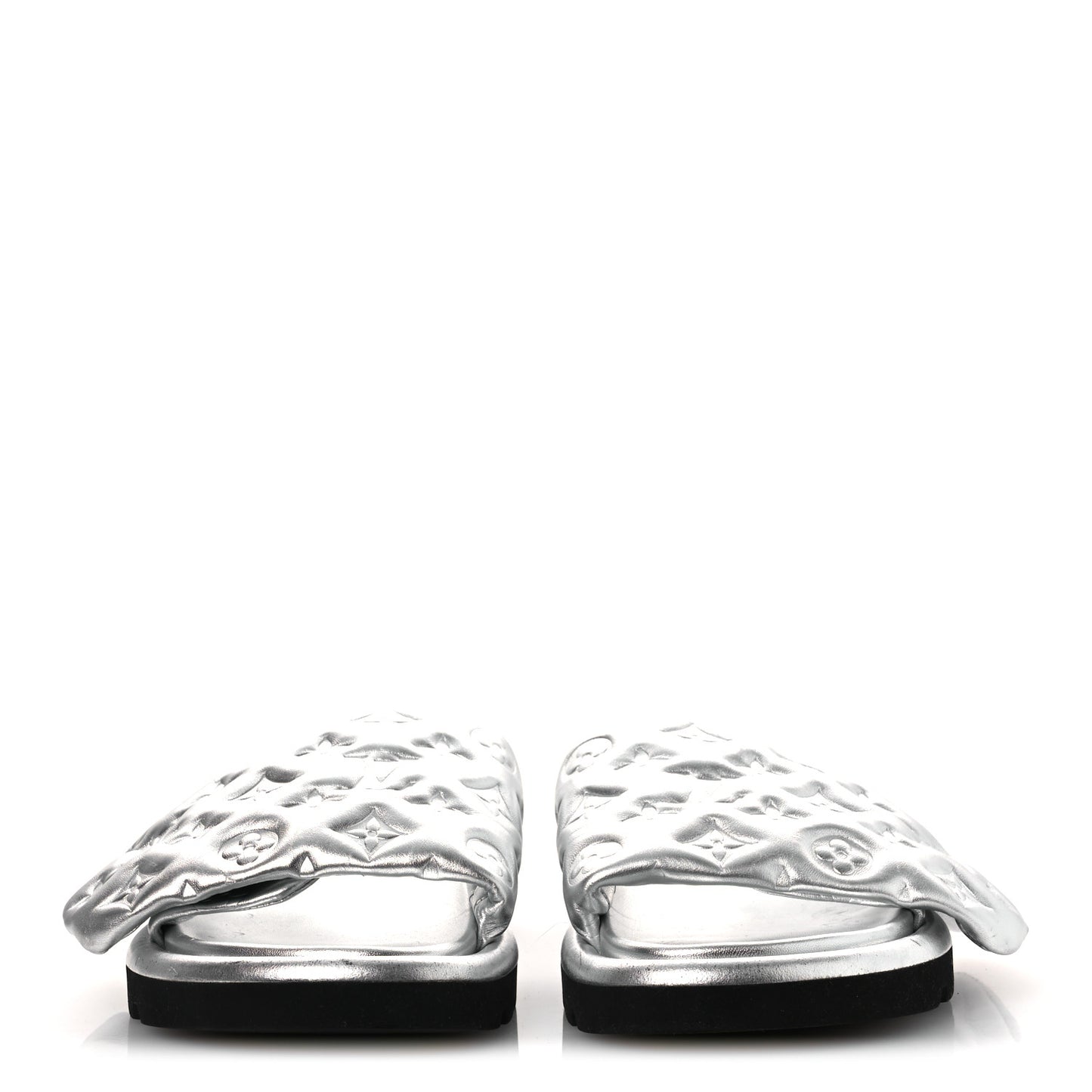 Lambskin Embossed Monogram Pool Pillow Flat Comfort Mule 39 Silver