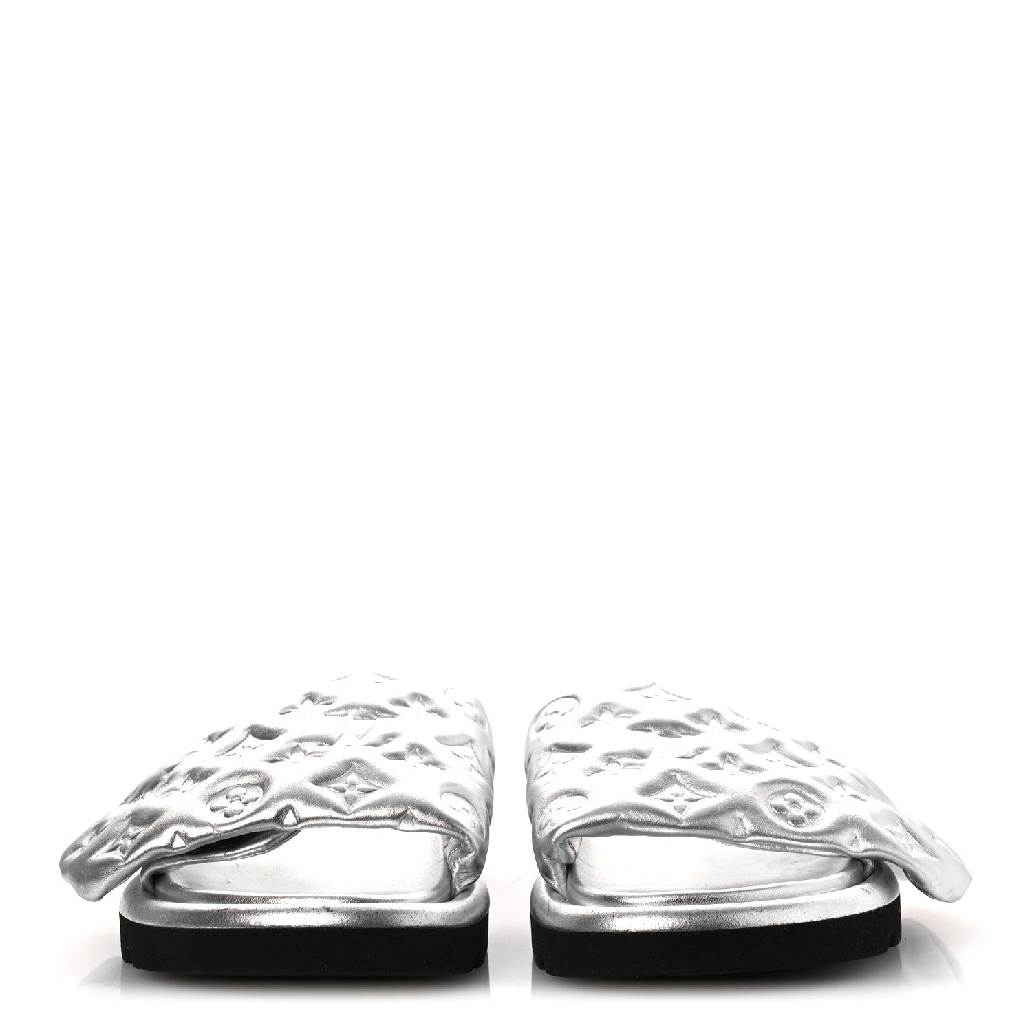 Louis Vuitton Lambskin Embossed Monogram Pool Pillow Flat Comfort Mule 39 Silver 3 of 14
