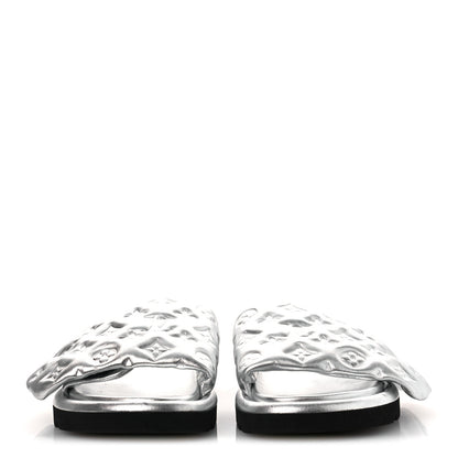 Louis Vuitton Lambskin Embossed Monogram Pool Pillow Flat Comfort Mule 39 Silver 3 of 14