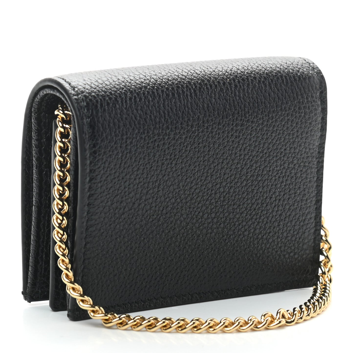 Grainy Calfskin Zumi Chain Card Case Wallet Black