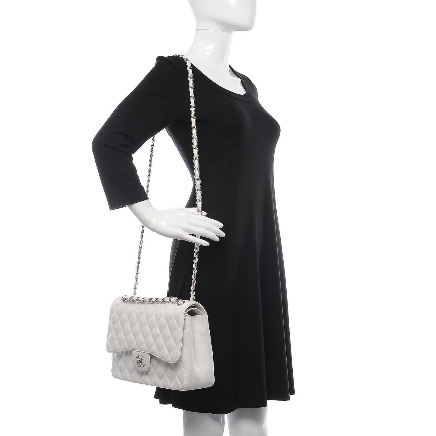Caviar Quilted Jumbo Double Flap White