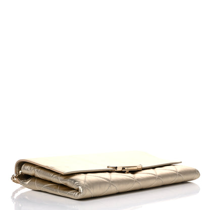 Chanel Metallalized Calfskin Quilted Retro Label Clutch Light Gold 3 of 14