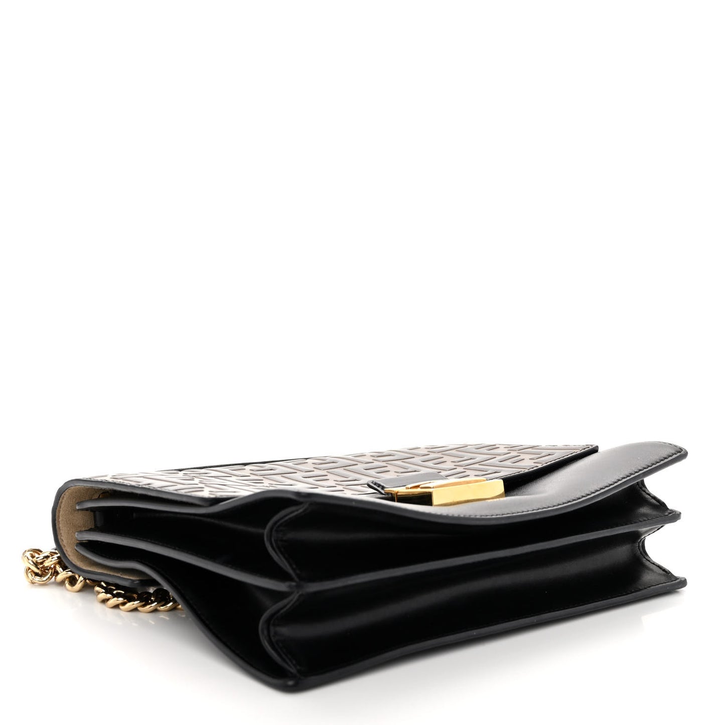 Vitello Liberty Bi-Color FF 1974 Embossed Chain Strap Kan U Shoulder Bag Black Maya