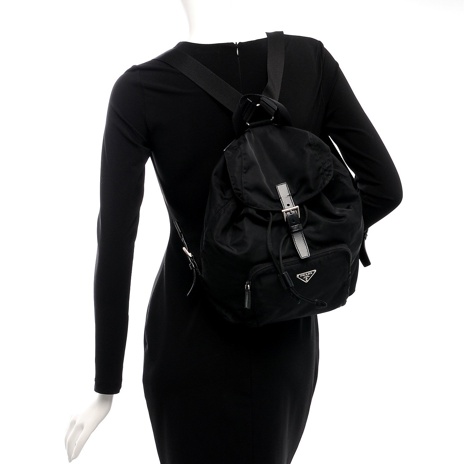 Prada Nylon Vela Medium Cinch Backpack Black 2 of 7