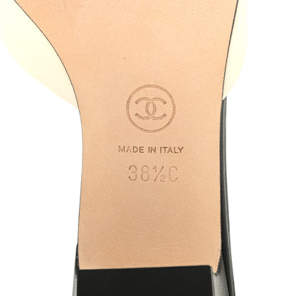 Chanel Lambskin Grosgrain Cap Toe Logo Ankle Strap Pumps 38.5 White Black 6 of 8