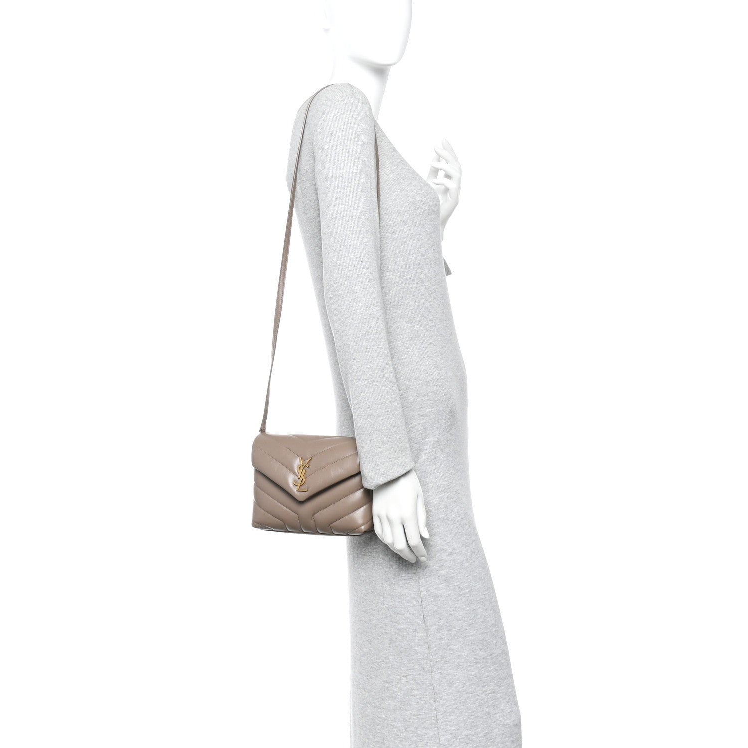 Saint Laurent Calfskin Y Quilted Monogram Toy Loulou Crossbody Bag Taupe 2 of 12