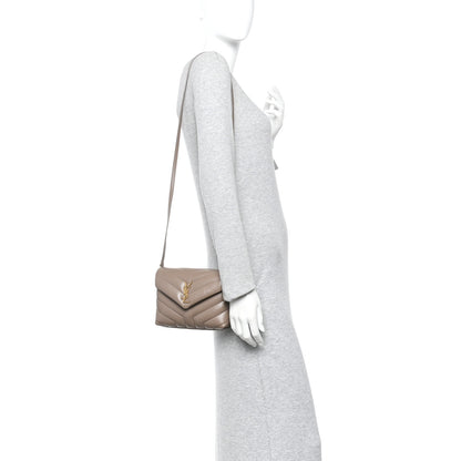 Saint Laurent Calfskin Y Quilted Monogram Toy Loulou Crossbody Bag Taupe 2 of 12