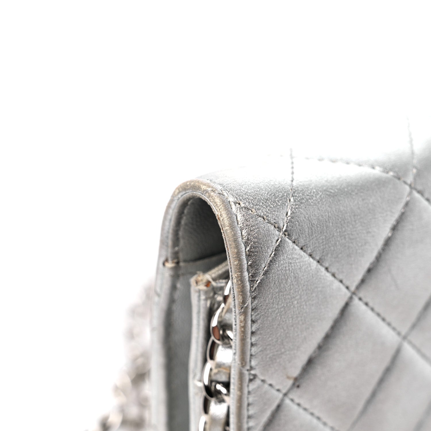 Chanel Metallic Lambskin Quilted Wallet On Chain WOC Silver 19 of 19