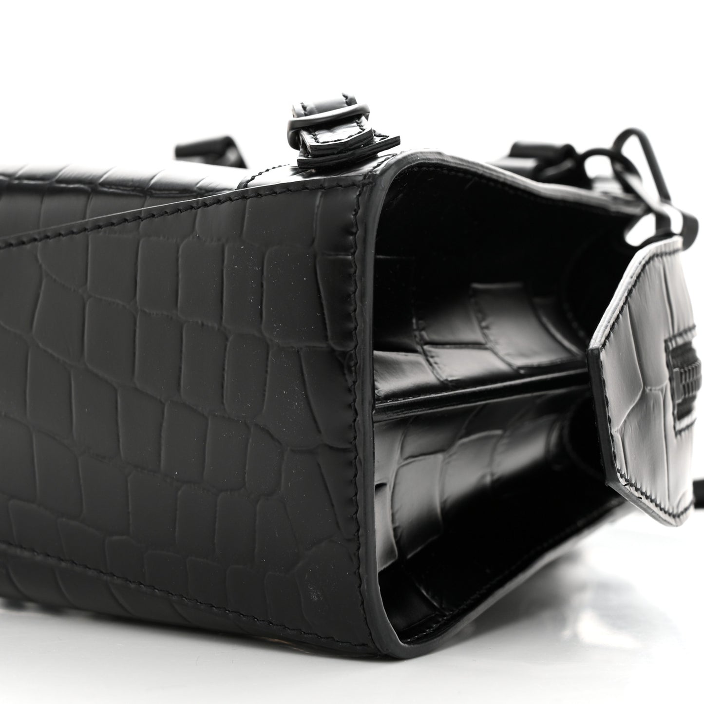 Semi Shiny Calfskin Crocodile Embossed Neo Classic Black Hardware Mini City Black