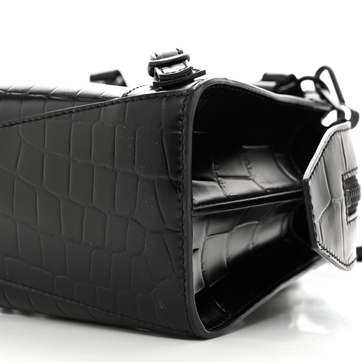 Balenciaga Semi Shiny Calfskin Crocodile Embossed Neo Classic Black Hardware Mini City Black 11 of 11